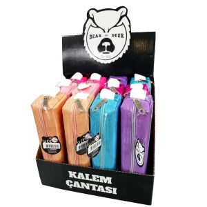 B&D Kalem Çantsı Küçük Boy Simli Kalp Desenli